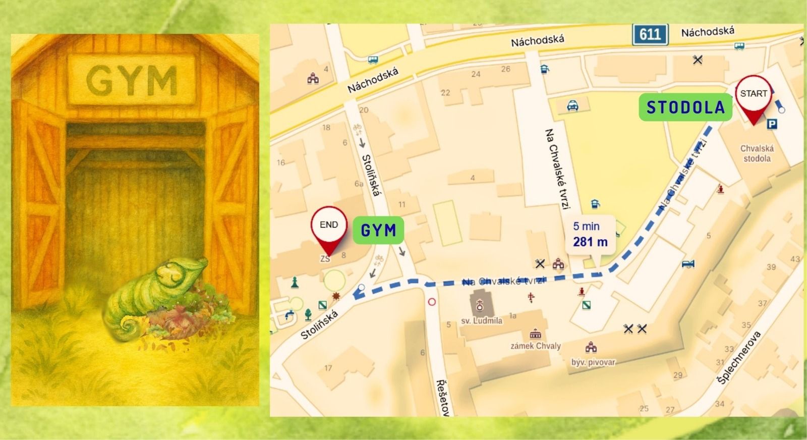 Mapa cesty ke škole na spaní